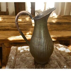 Antique Chinese Hammered Embossed Copper Water Can Pitcher Ewer Jug 10"